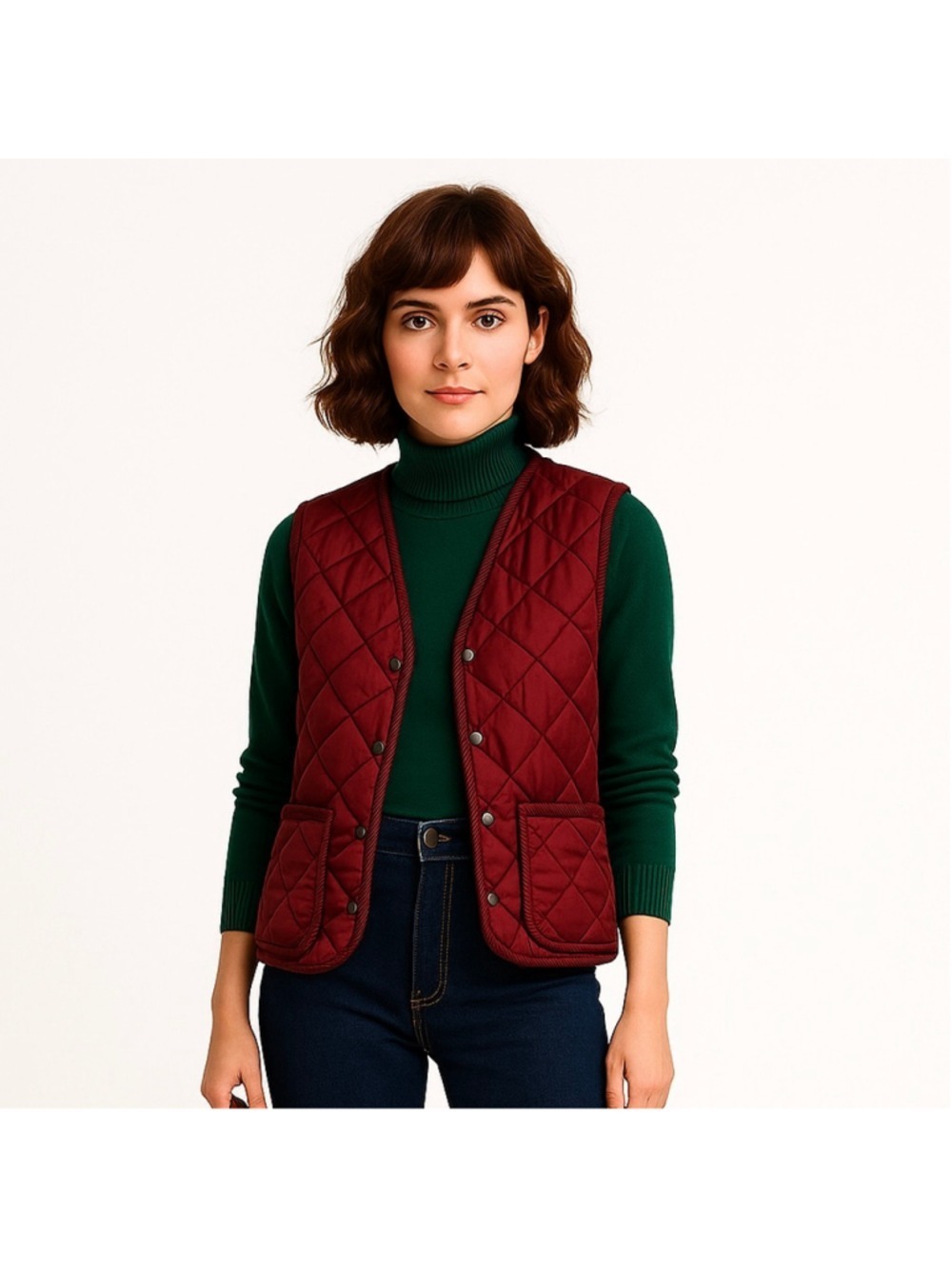 Vintage Oxford Blue Quilted Vest Classic Heritage Burgundy Small Made in England